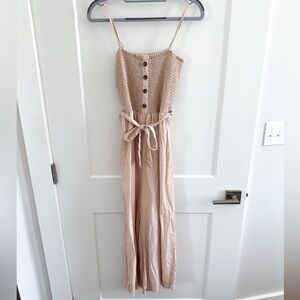 Love Tree Women Jumpsuit Smocked Gauze Wide Leg Cami Boho Linen | size M